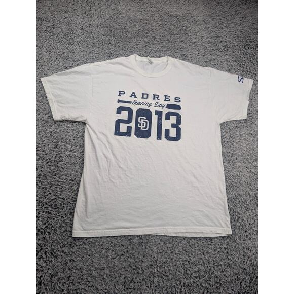 San Diego Padres Shirt Men Extra Large White Blue MLB Logo 2013 Opening Day Tee - Picture 1 of 5